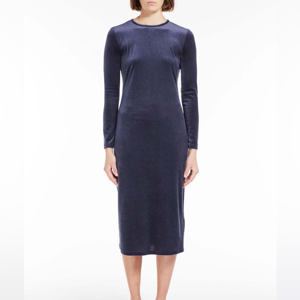 MAX MARA LEISURE Olmo Velvet Blue Jersey Midi Long Sleeve Dress‎
